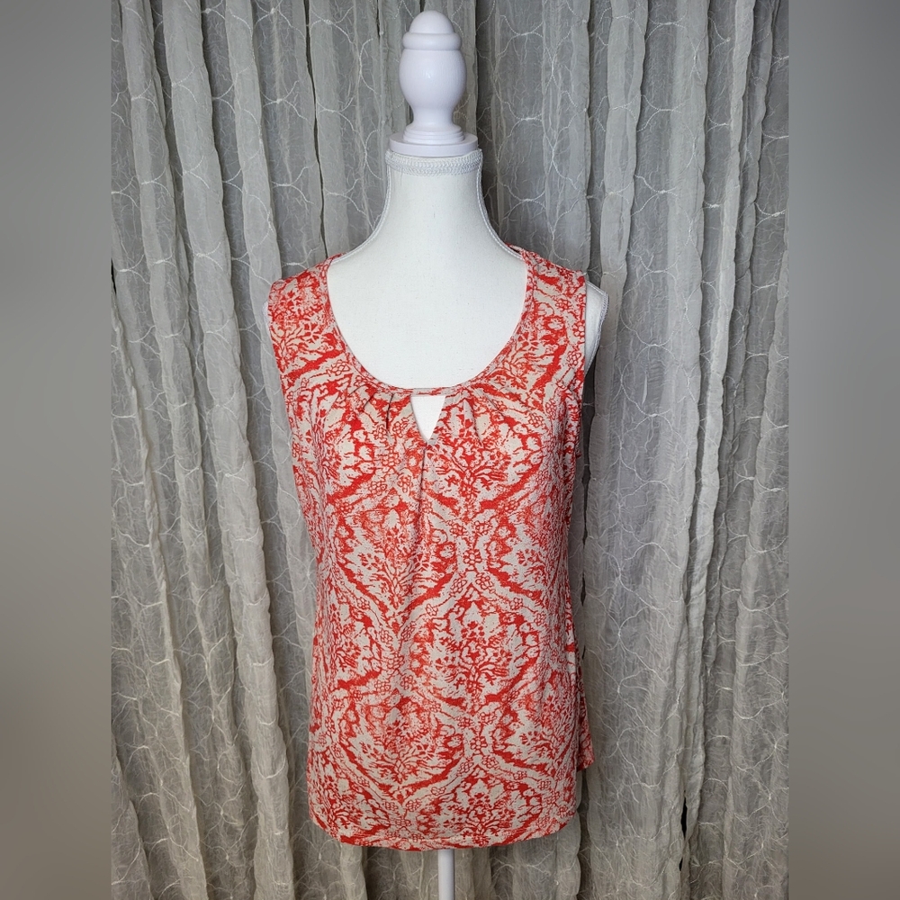 Ann Taylor Coral Orange Cream Sleeveless Flowy Tropical Paisley Boho Flowy PM